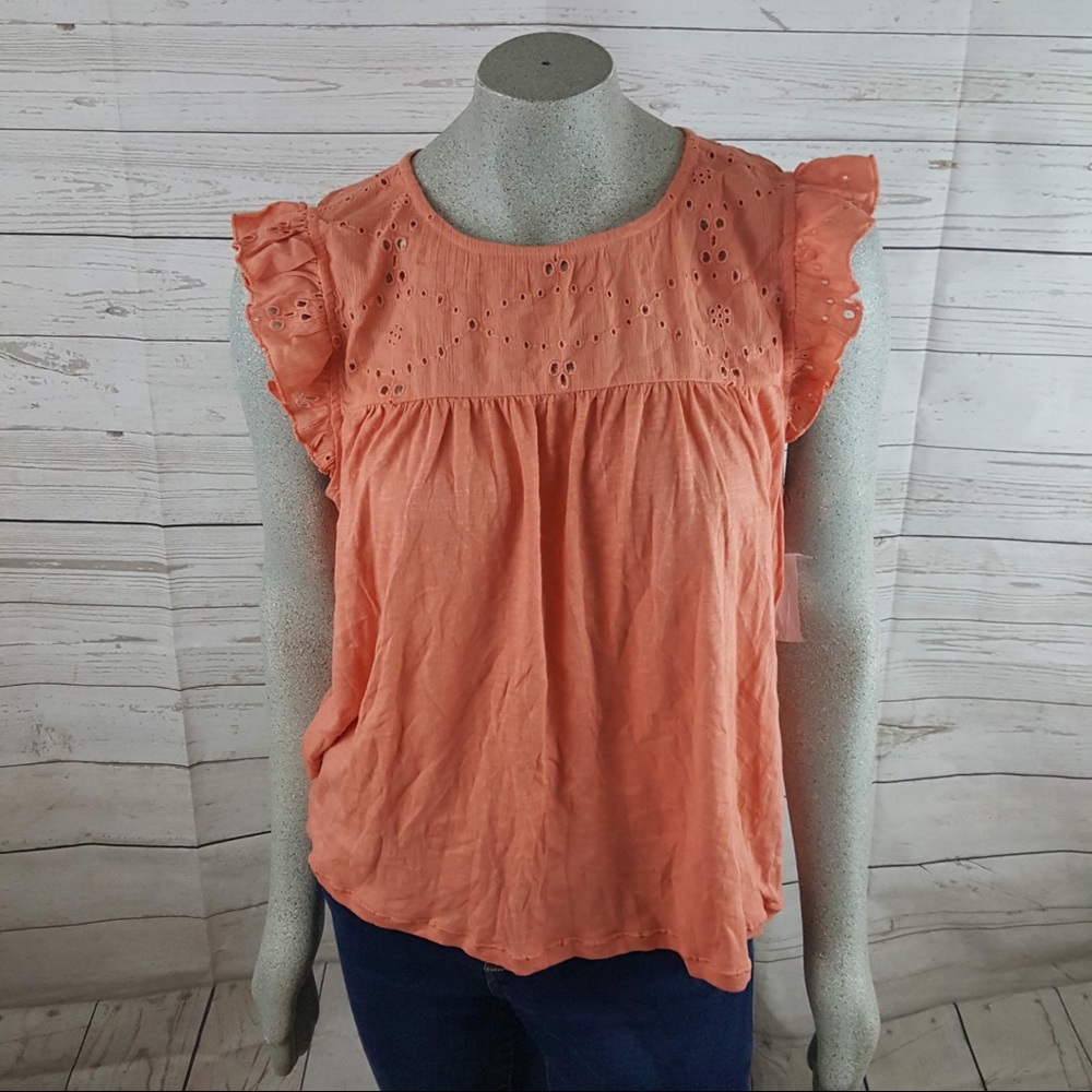 Caslon Petite Large Peach Peasant Slip On Top Ee52